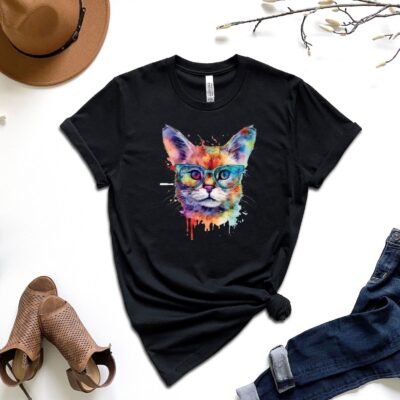Colorful Cat With Glasses Shirt