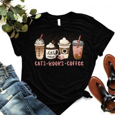 Cats Books Coffee Shirt